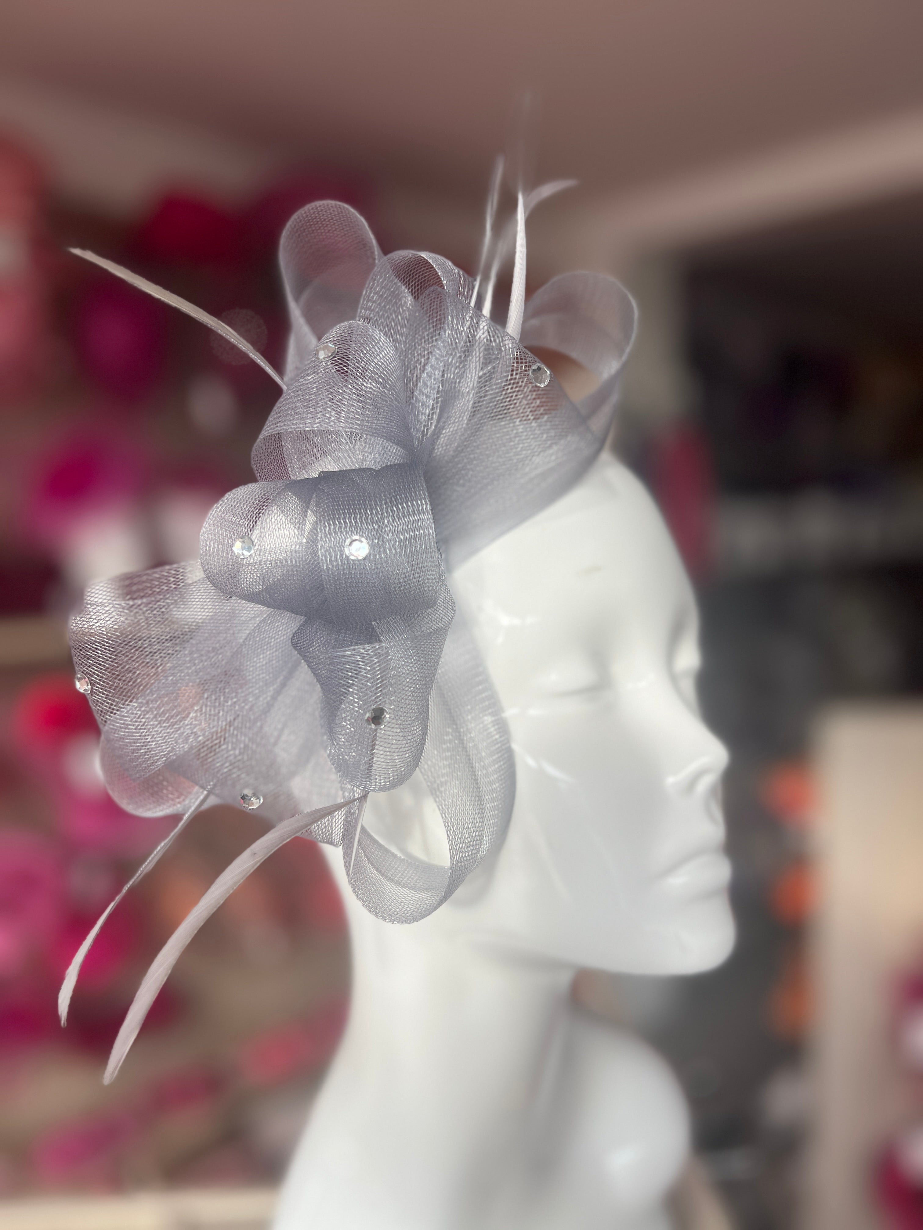 Elegant Silver Fascinator with Bow Silver Elegance ?? A dazzling fascinator adorned with  main image 3