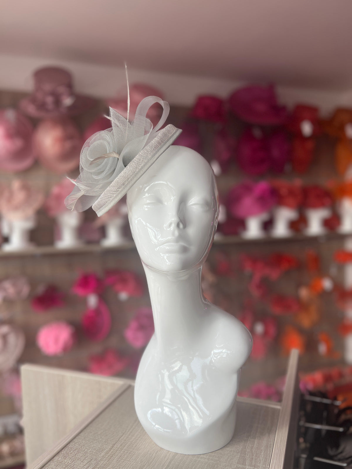 Silver Disc Fascinator With Floral Design &amp; Feathers-Fascinators Direct