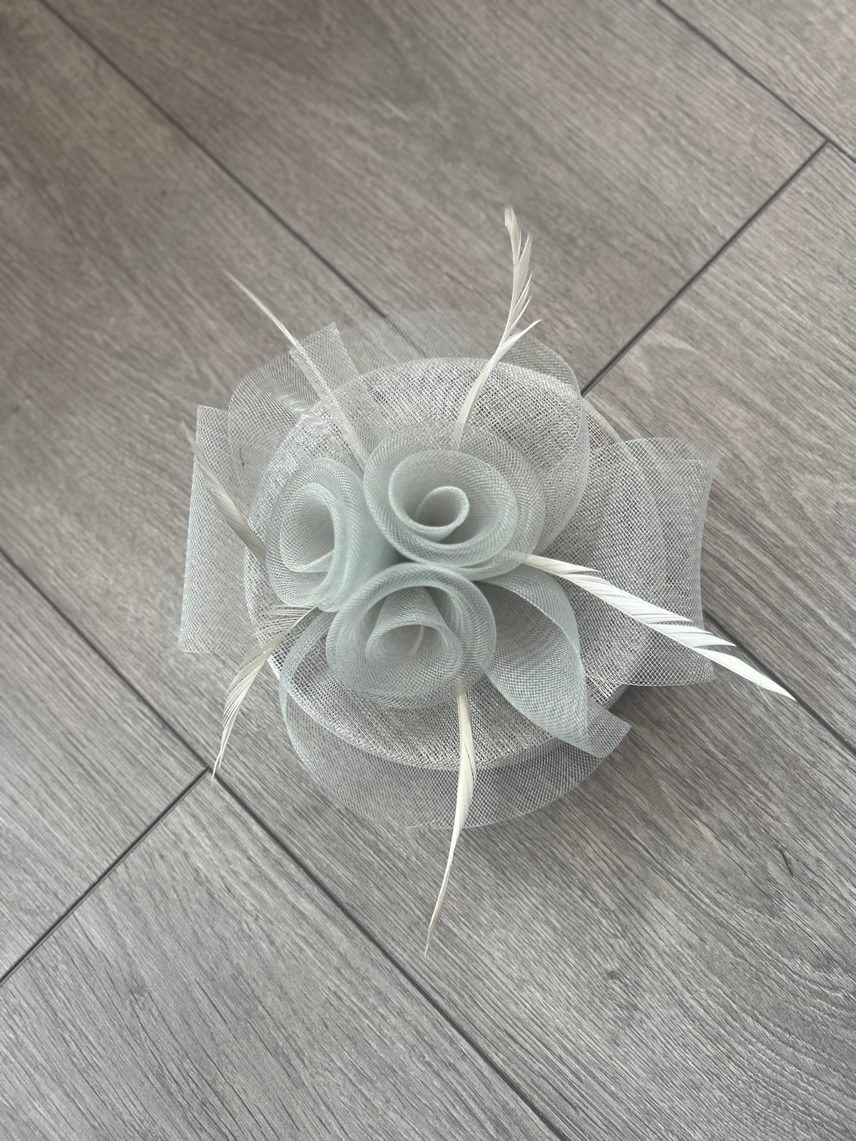 Silver Disc Fascinator With Floral Design &amp; Feathers-Fascinators Direct