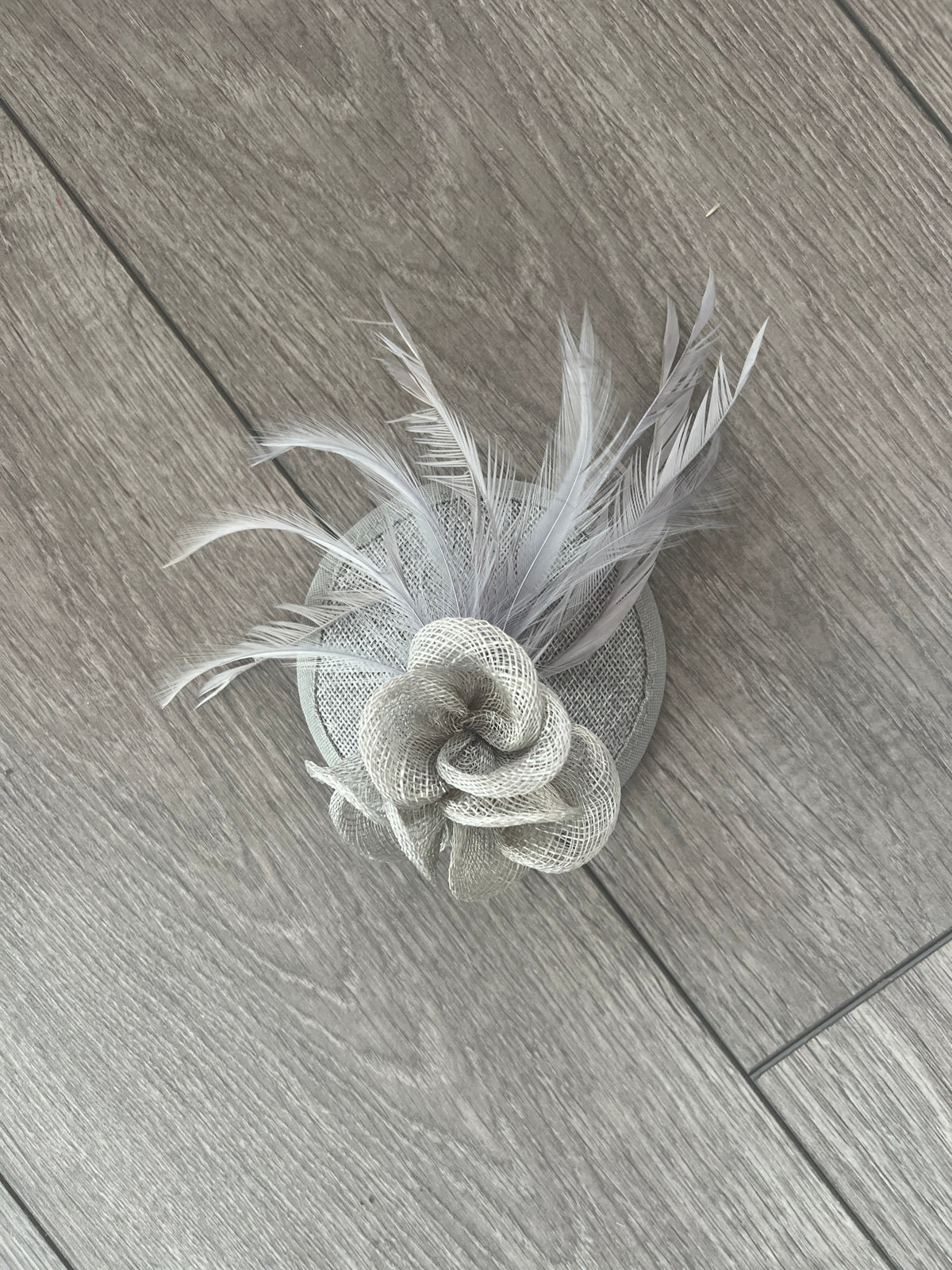 Silver Disc Fascinator with Sinamay Flowers &amp; Feathers-Fascinators Direct