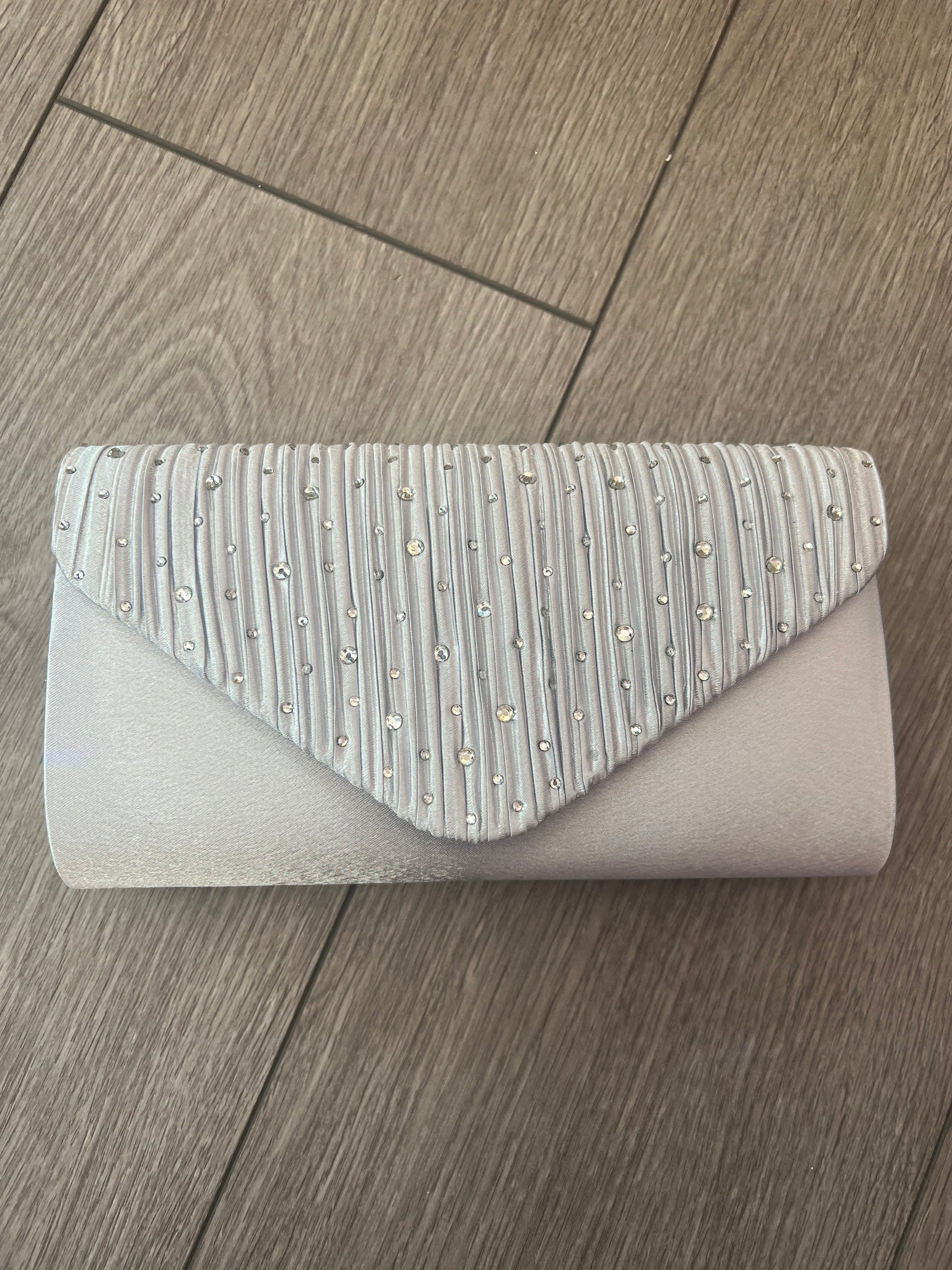 Silver Envelope Clutch Bag with Crystal Rhinestones-Fascinators Direct