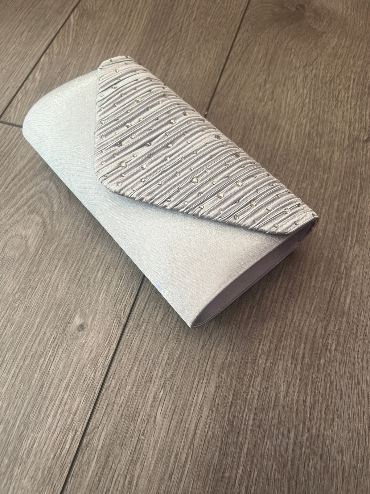 Silver Envelope Clutch Bag with Crystal Rhinestones-Fascinators Direct