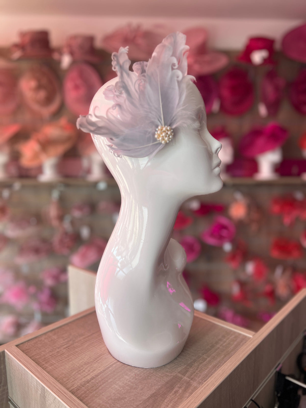 Silver Fascinator Clip with Vintage Feathers &amp; Pearls-Fascinators Direct