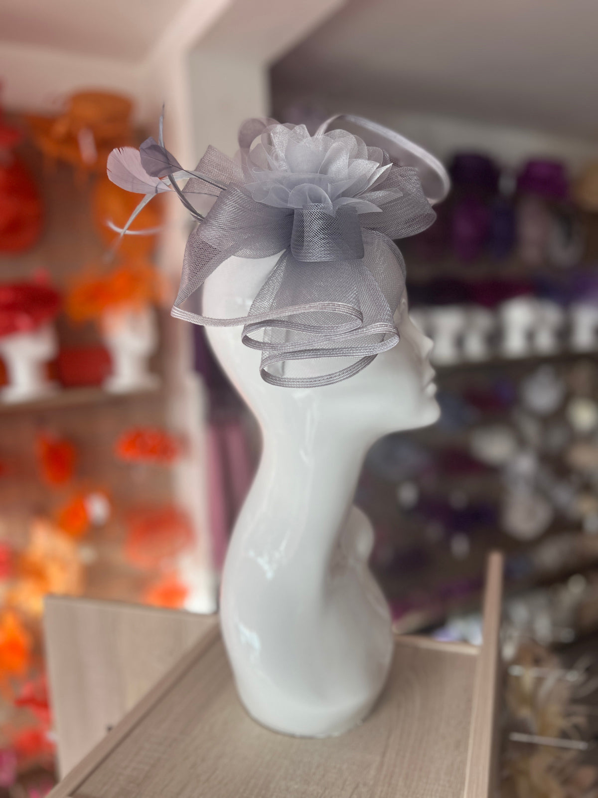 Silver Fascinator Fluted Crinoline &amp; Flower-Fascinators Direct