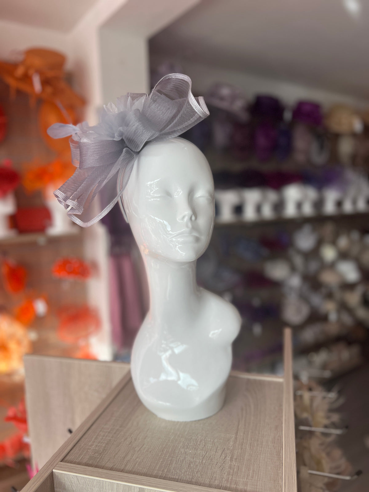 Silver Fascinator Fluted Crinoline &amp; Flower-Fascinators Direct