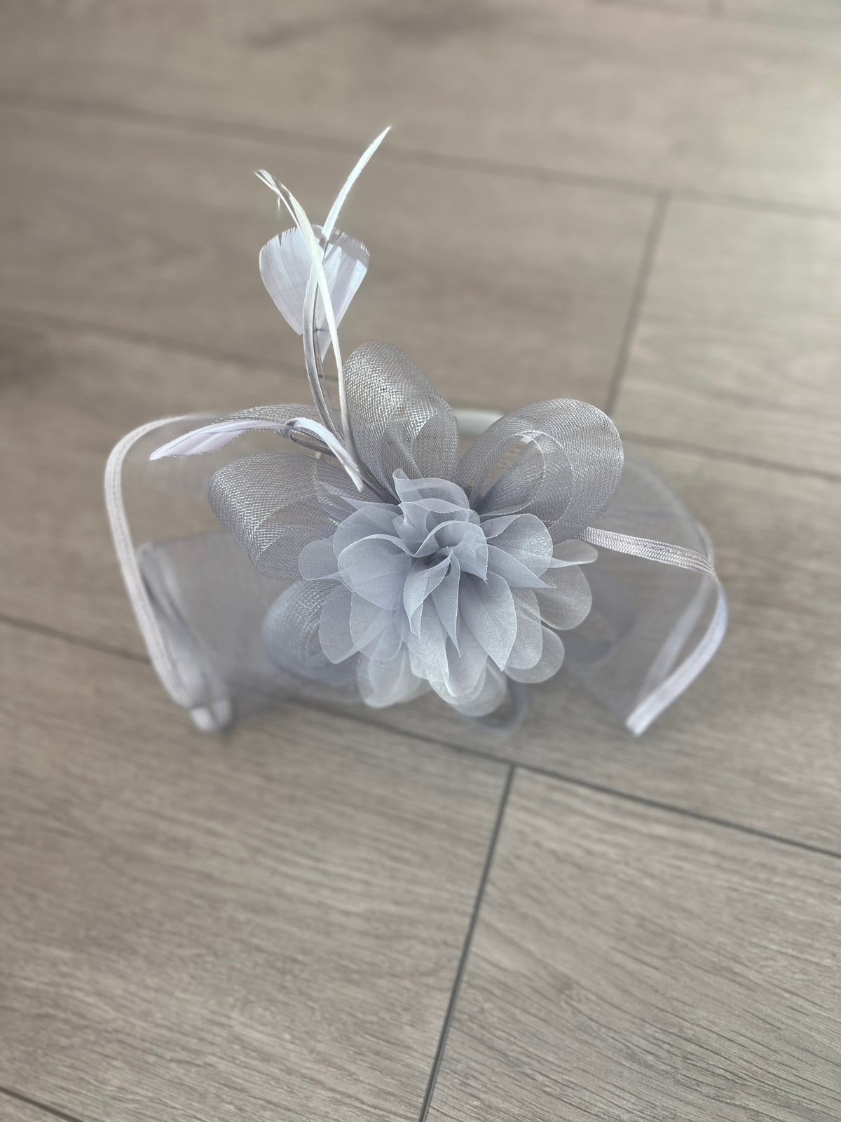 Silver Fascinator Fluted Crinoline &amp; Flower-Fascinators Direct