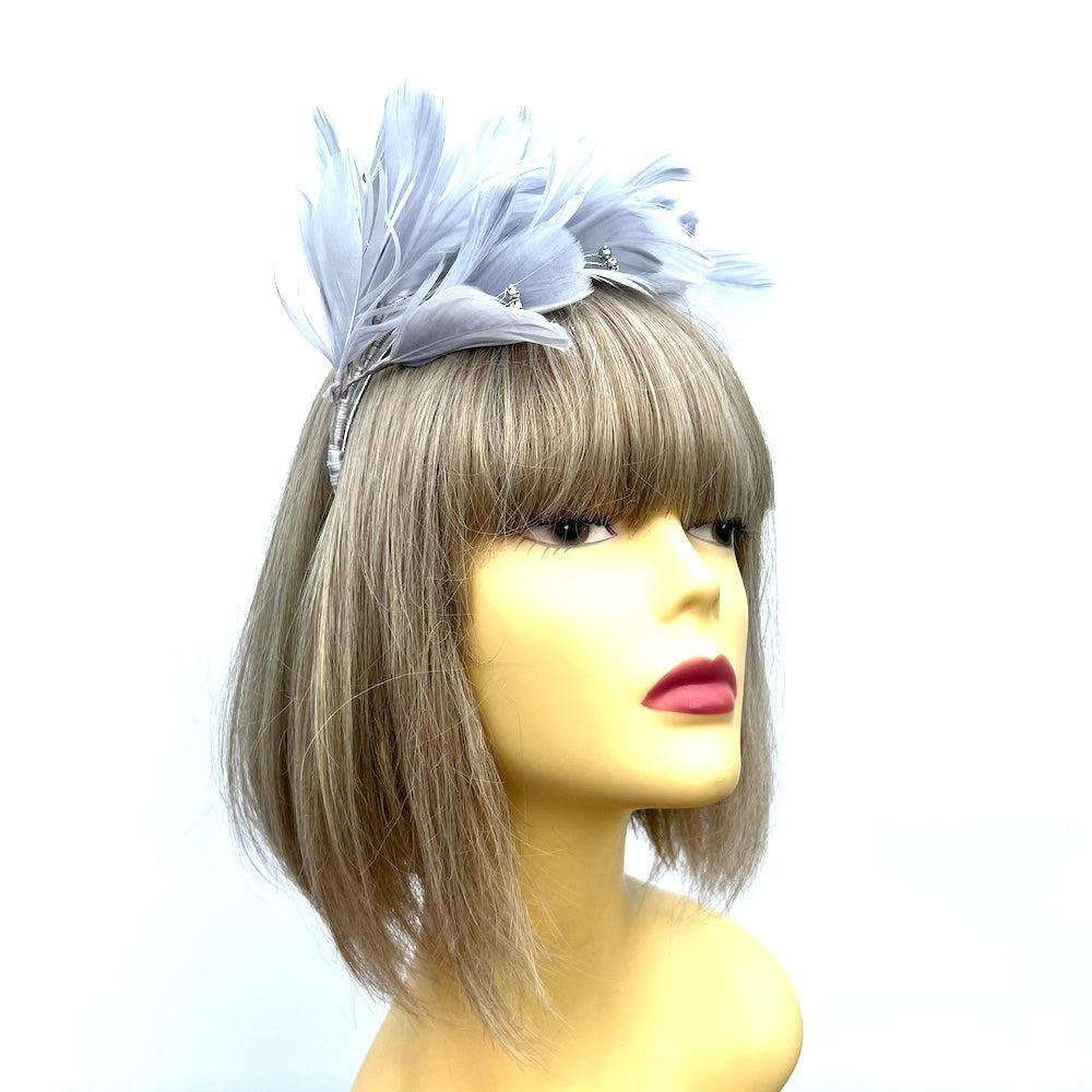 Silver Fascinator Headband with Feather Petals & Diamanté-Fascinators Direct