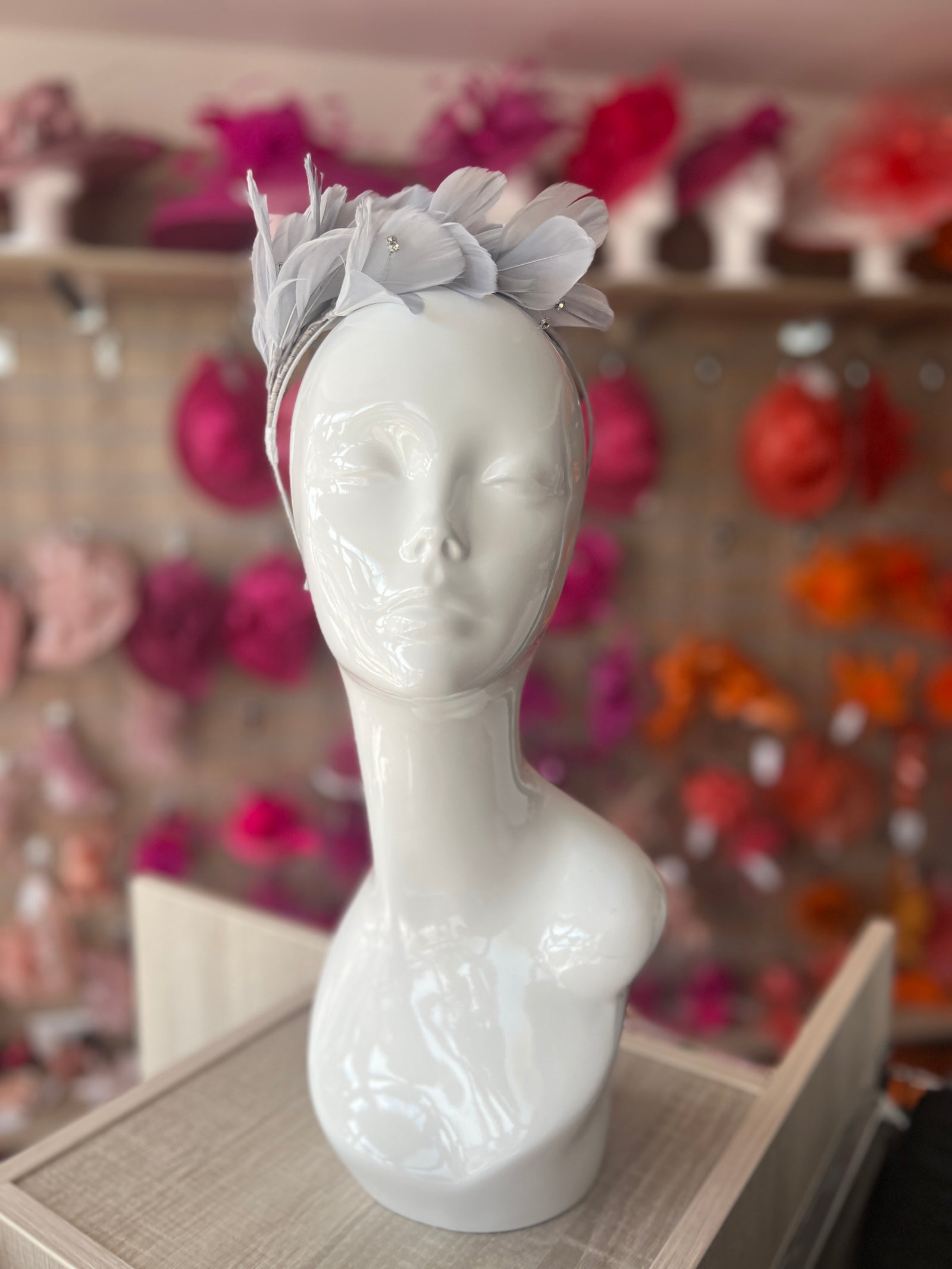 Silver Fascinator Headband with Feather Petals & Diamanté-Fascinators Direct
