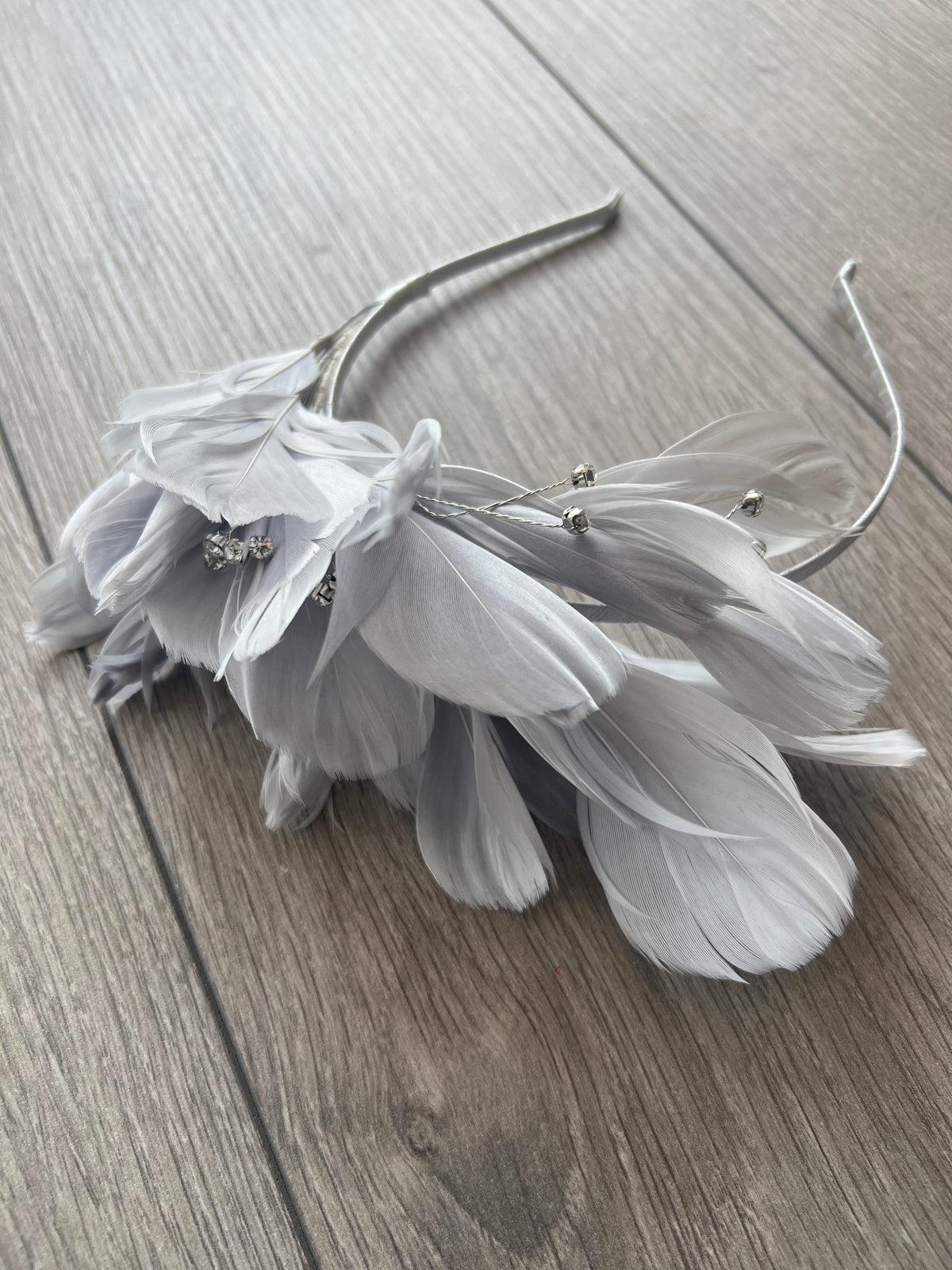 Silver Fascinator Headband with Feather Petals &amp; Diamanté-Fascinators Direct