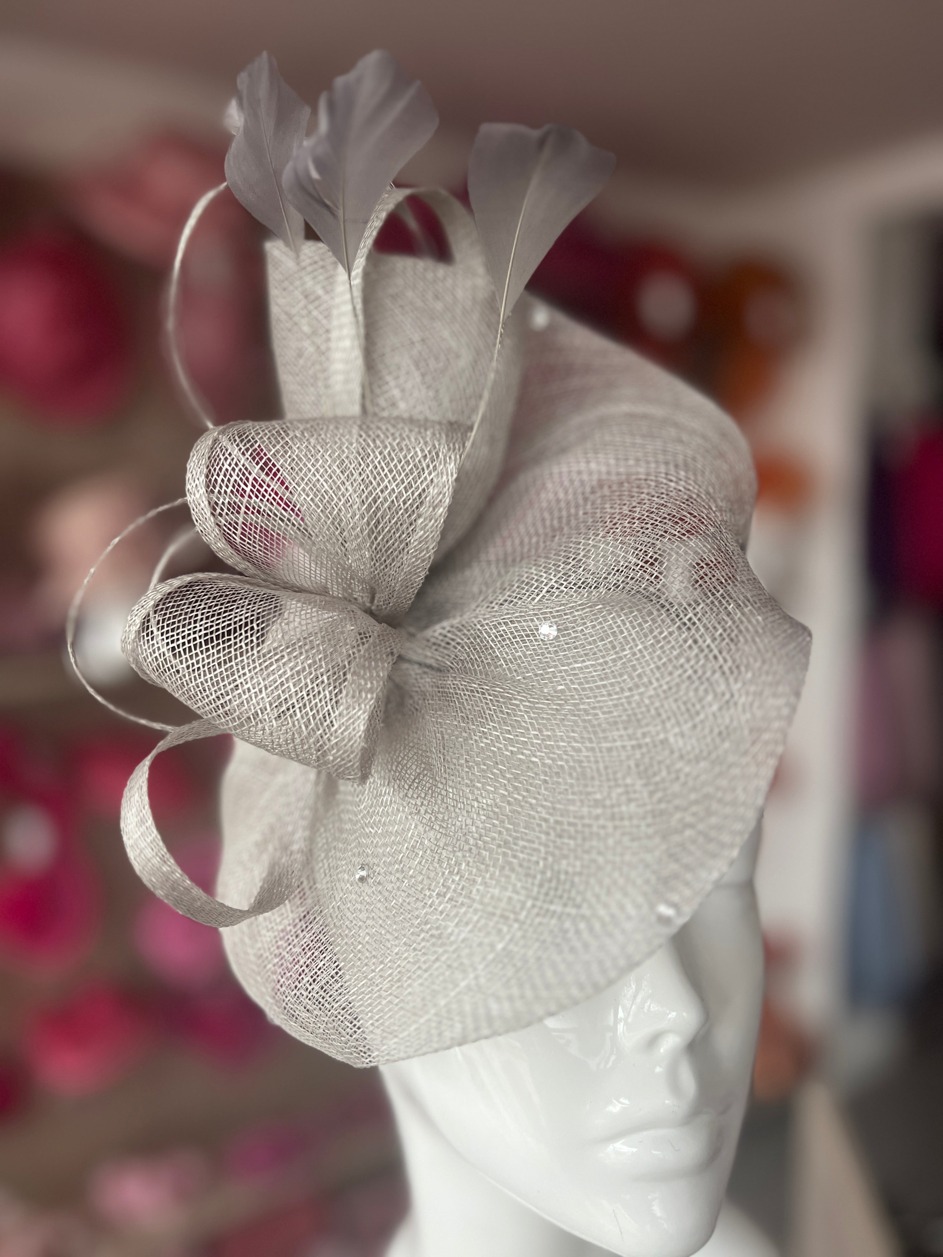 hair clip silver grey diamante fascinator