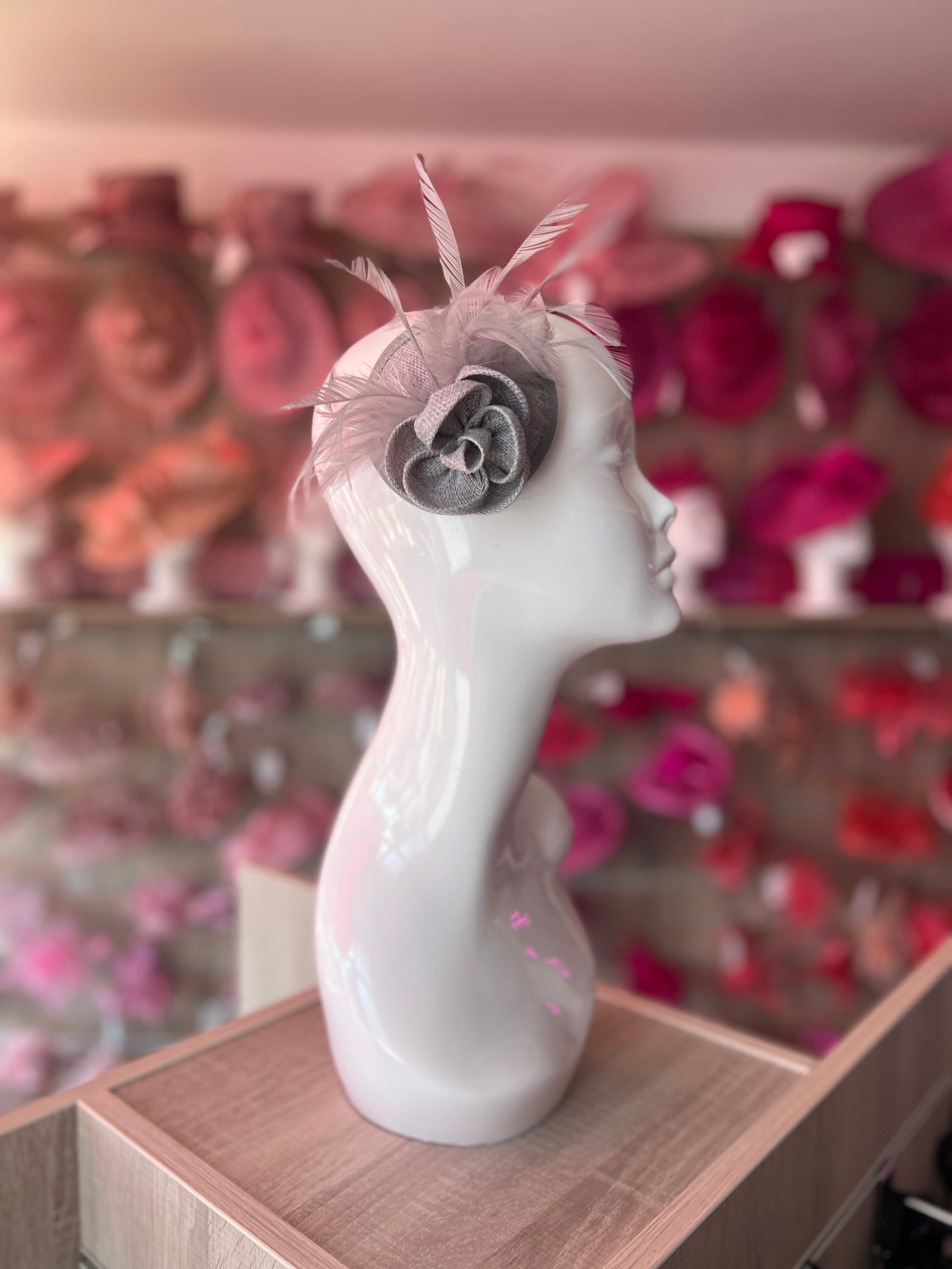 Silver Fascinator with Lily Flower & Feathers-Fascinators Direct