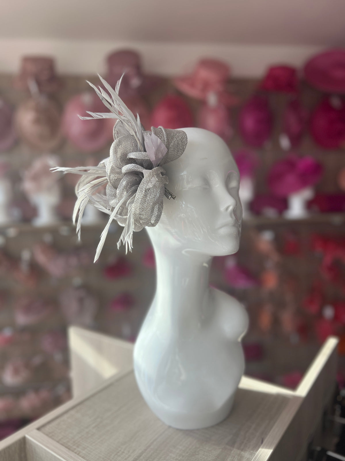 Silver Flower Fascinator with Loops &amp; Feathers-Fascinators Direct