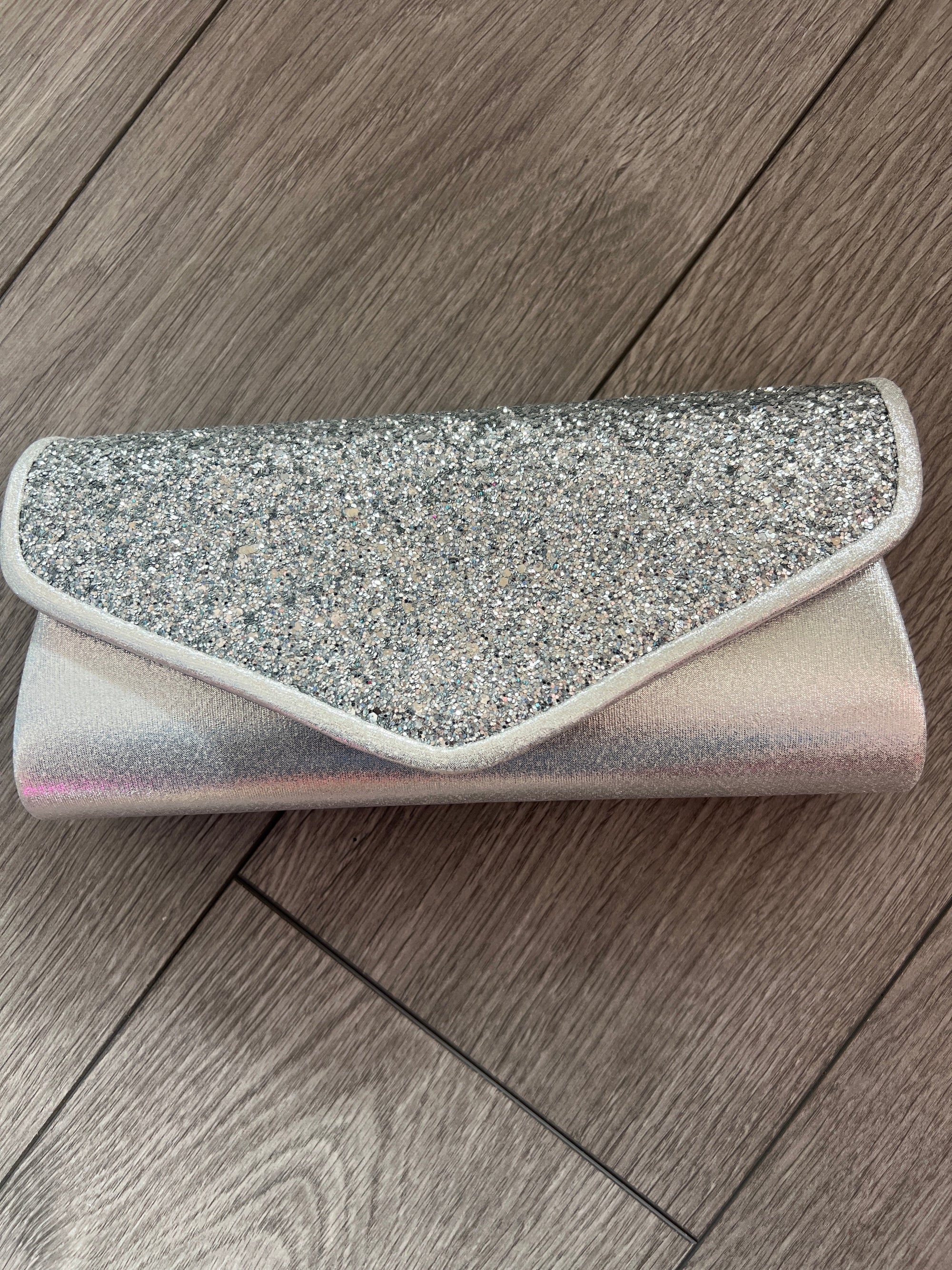 Silver Glitter Clutch Bag-Fascinators Direct