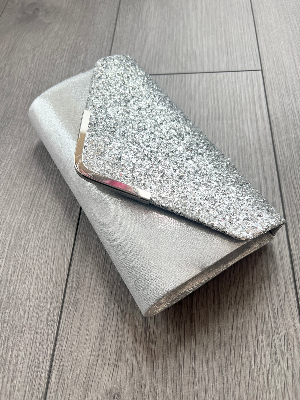Silver Glitter Clutch Bag-Fascinators Direct