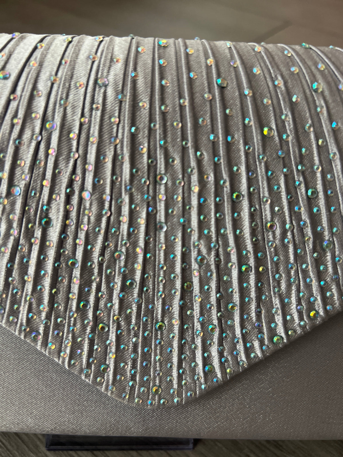 Silver Grey Envelope Clutch Bag with Rhinestones-Fascinators Direct