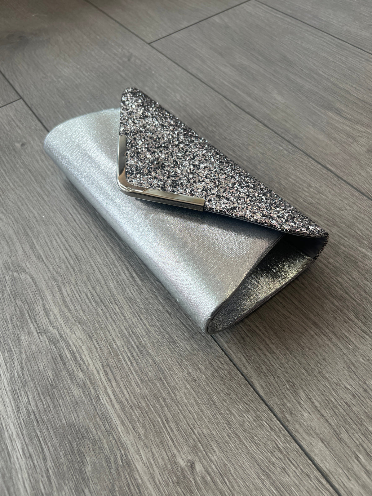 Silver Grey Glitter Clutch Bag-Fascinators Direct