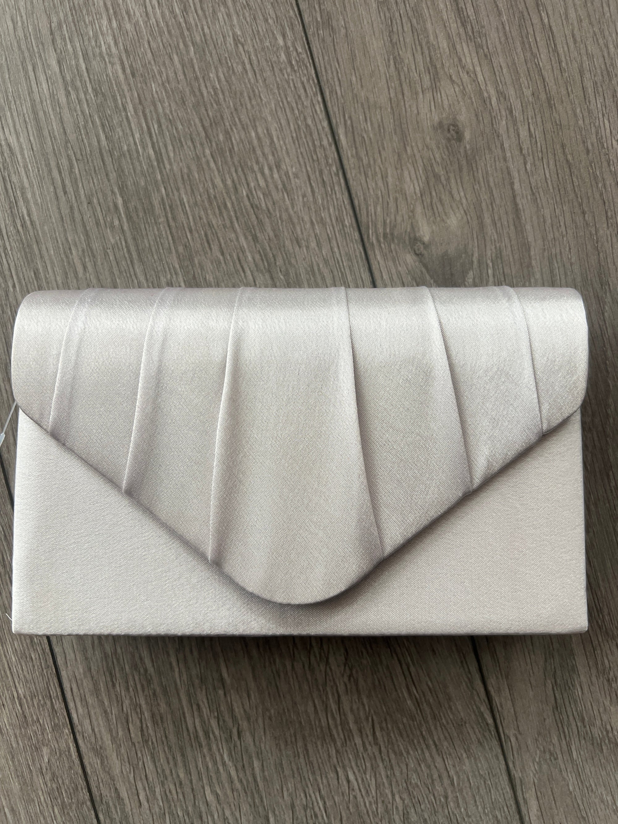 Silver Grey Satin Envelope Clutch Bag-Fascinators Direct