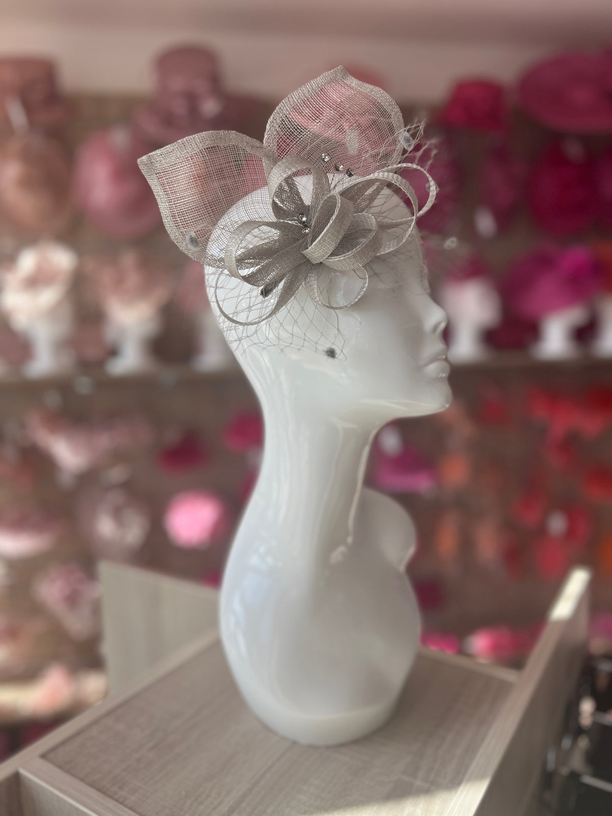 Silver Hair Fascinator With Netting &amp; Diamantes-Fascinators Direct