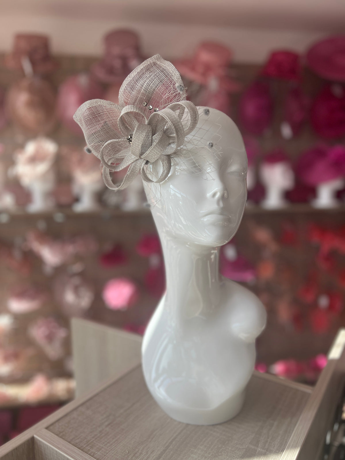 Silver Hair Fascinator With Netting &amp; Diamantes-Fascinators Direct