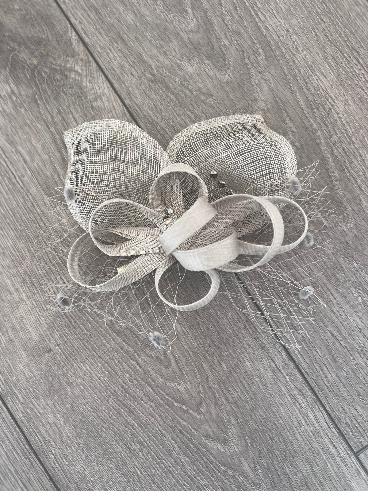 Silver Hair Fascinator With Netting &amp; Diamantes-Fascinators Direct