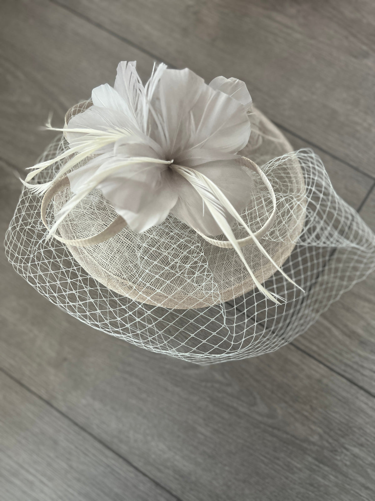 Silver Hatinator With Feather Flower &amp; Veil-Fascinators Direct