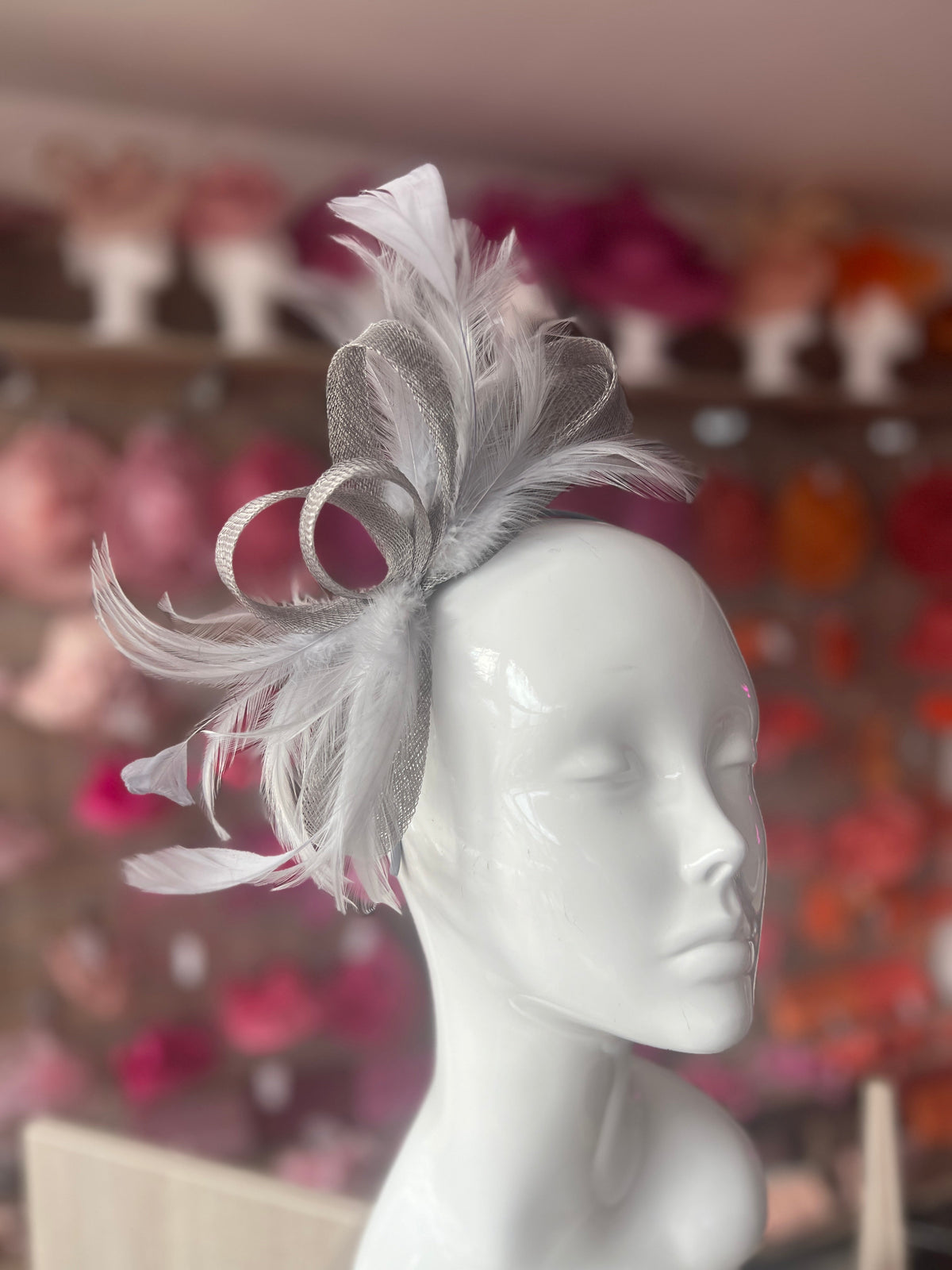 Silver Headband Fascinator With Loops &amp; Wispy Feathers-Fascinators Direct