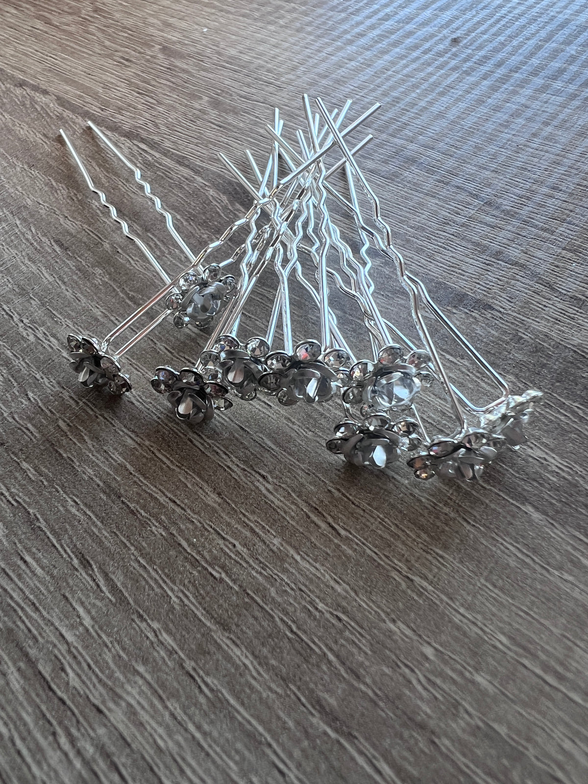Silver Heart Rhinestone Hair Pins X 10-Fascinators Direct