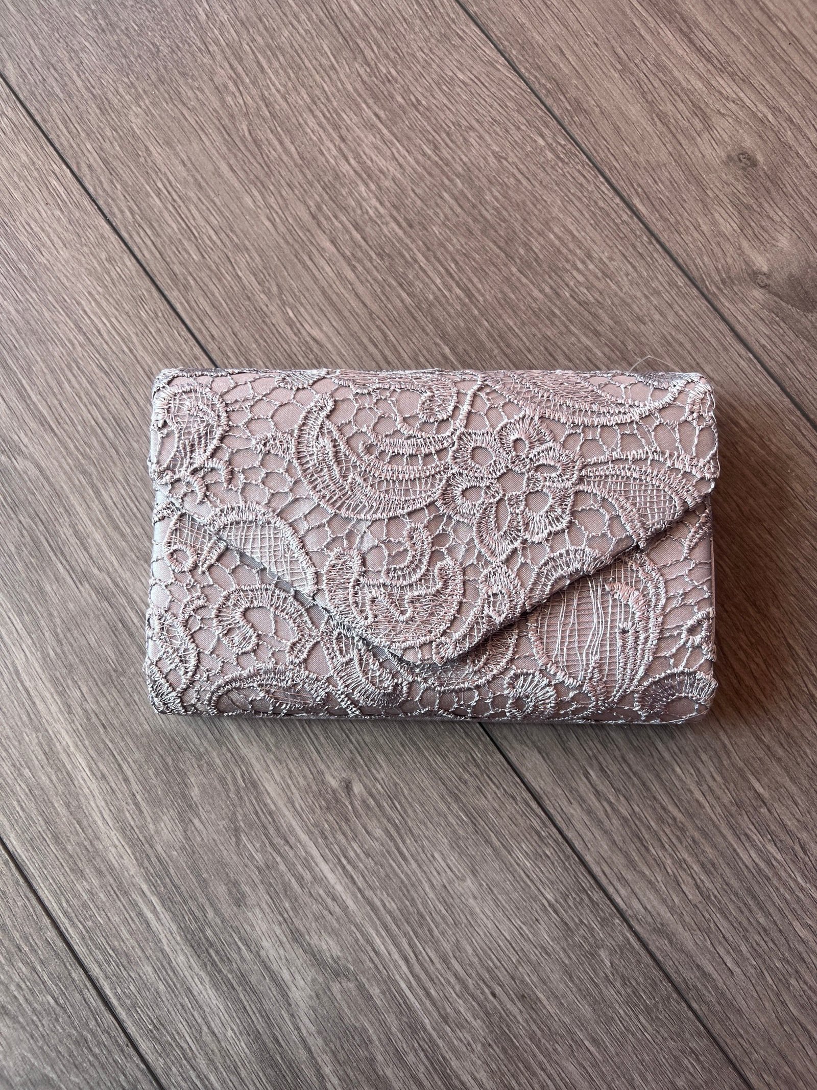Silver Lace Envelope Clutch Bag-Fascinators Direct