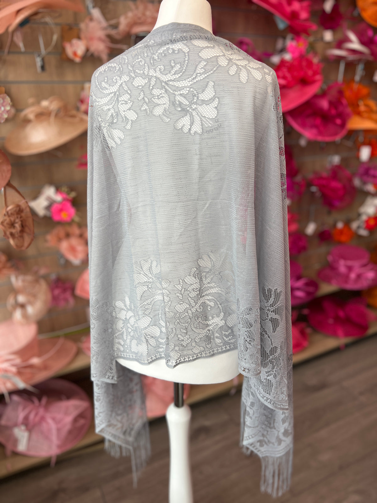 Silver Lace Shawl-Fascinators Direct