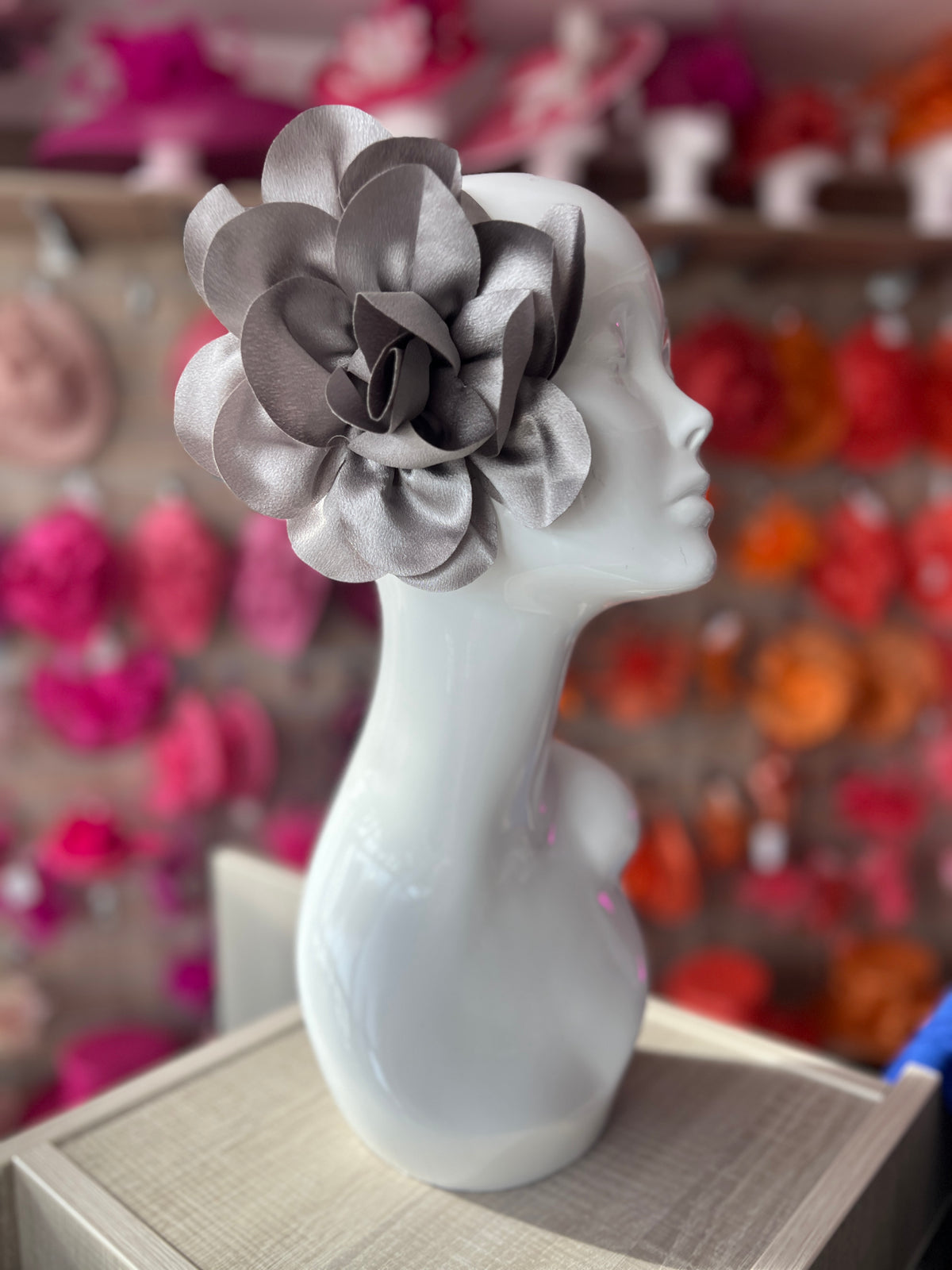 Silver Large Satin Rose Flower Fascinator-Fascinators Direct