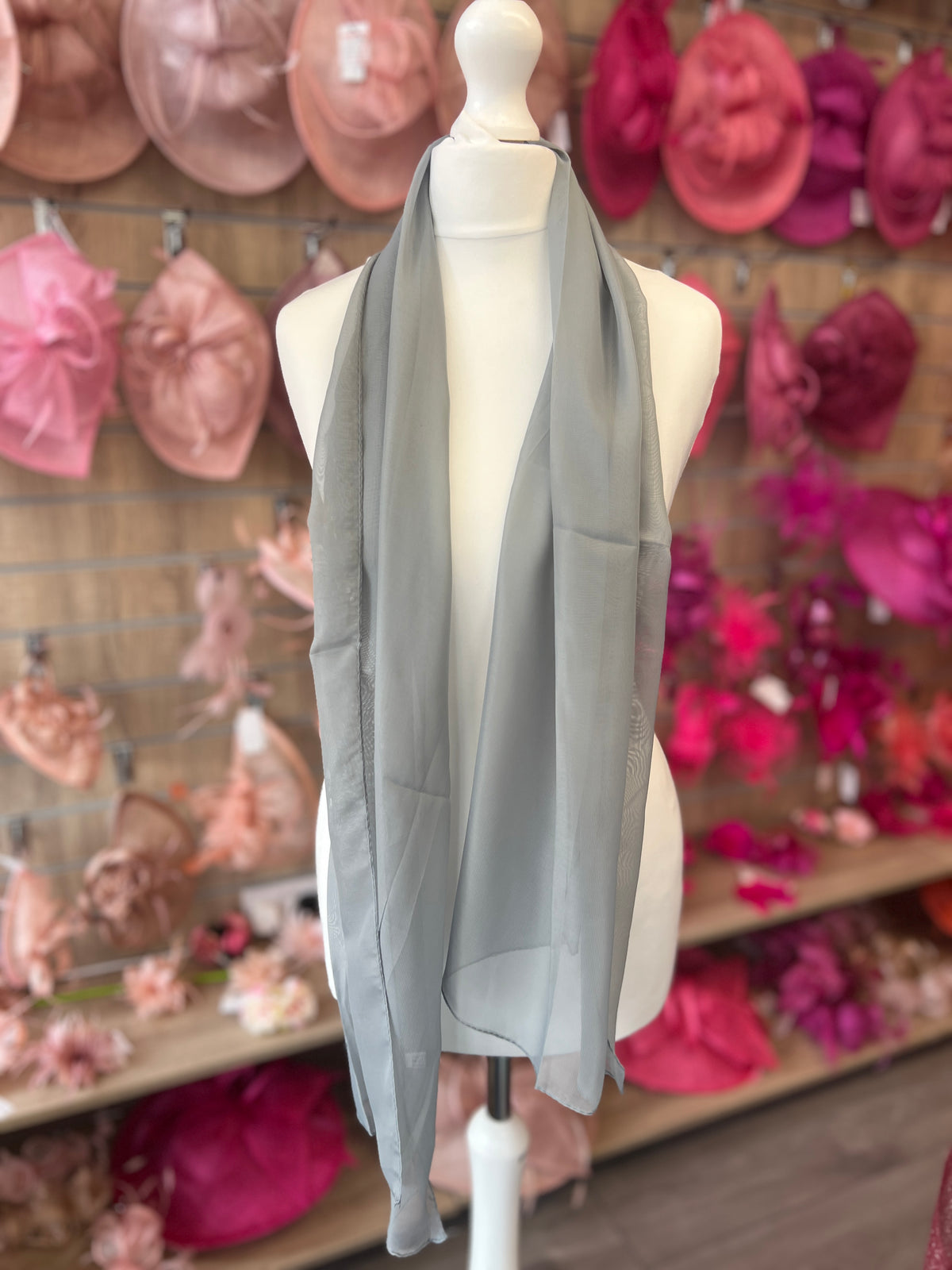 Silver / Light Grey Chiffon Scarf-Fascinators Direct