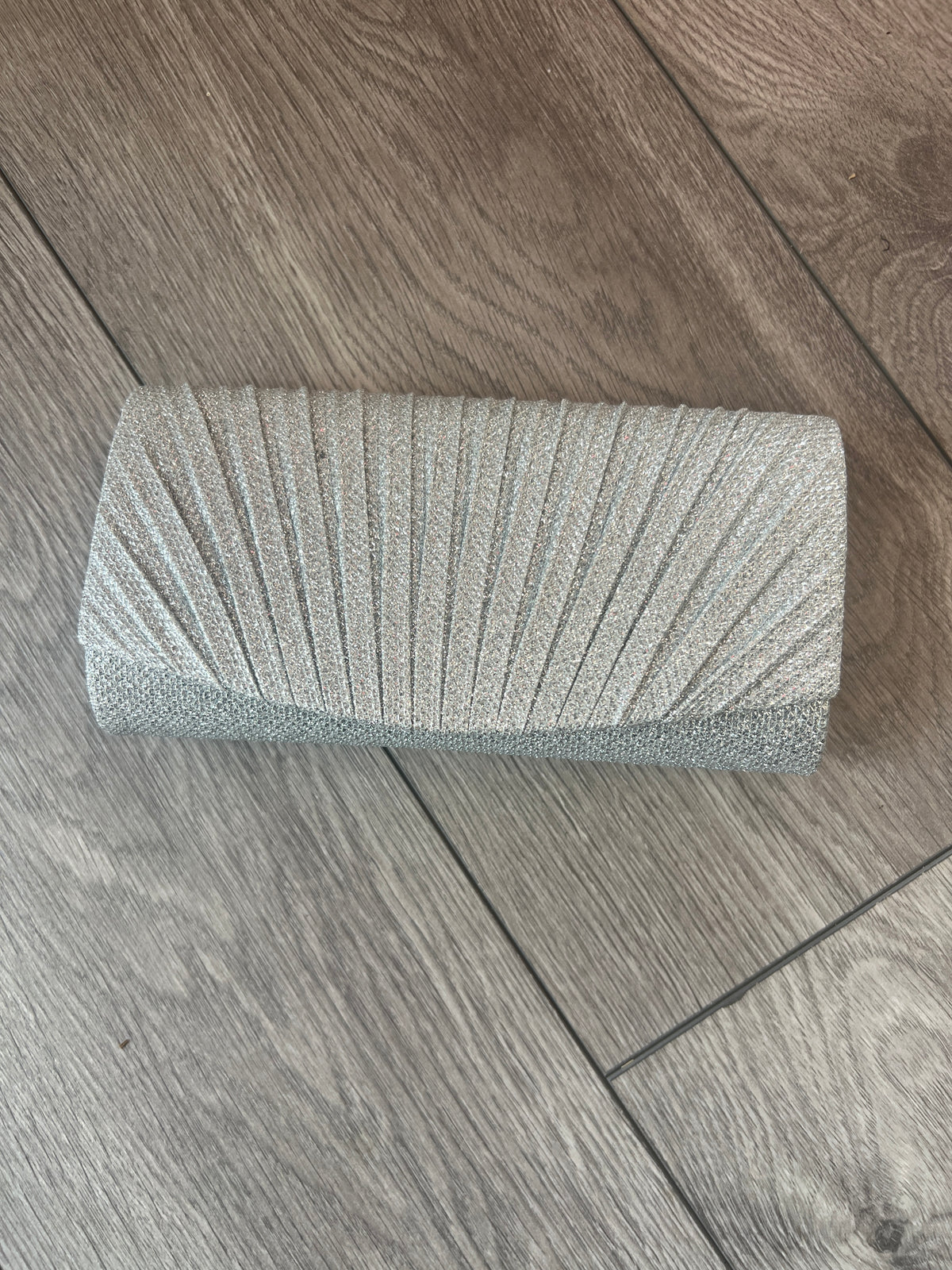 Silver Mini Glitter Pleated Clutch Bag-Fascinators Direct