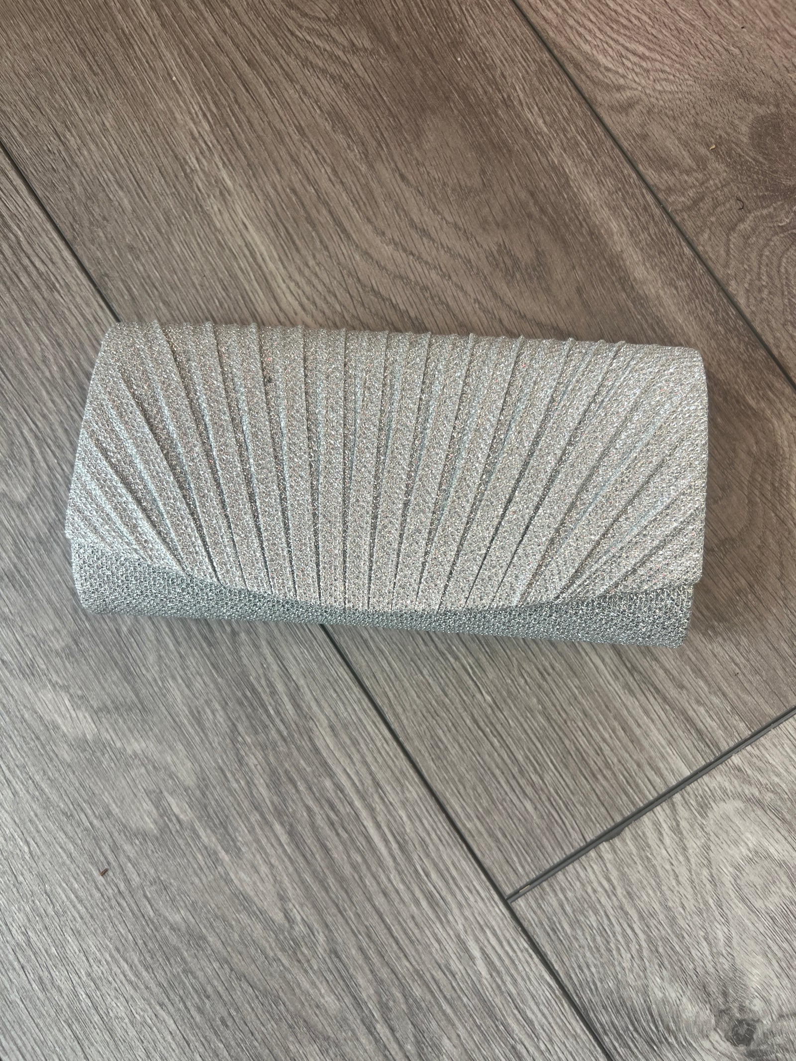 Silver Mini Glitter Pleated Clutch Bag-Fascinators Direct