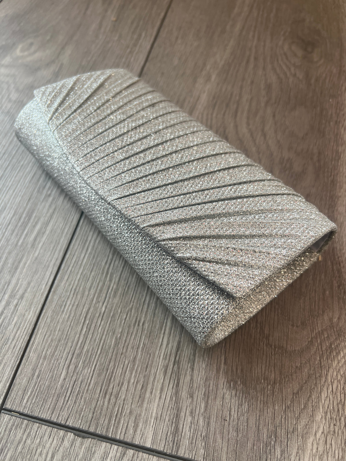 Silver Mini Glitter Pleated Clutch Bag-Fascinators Direct
