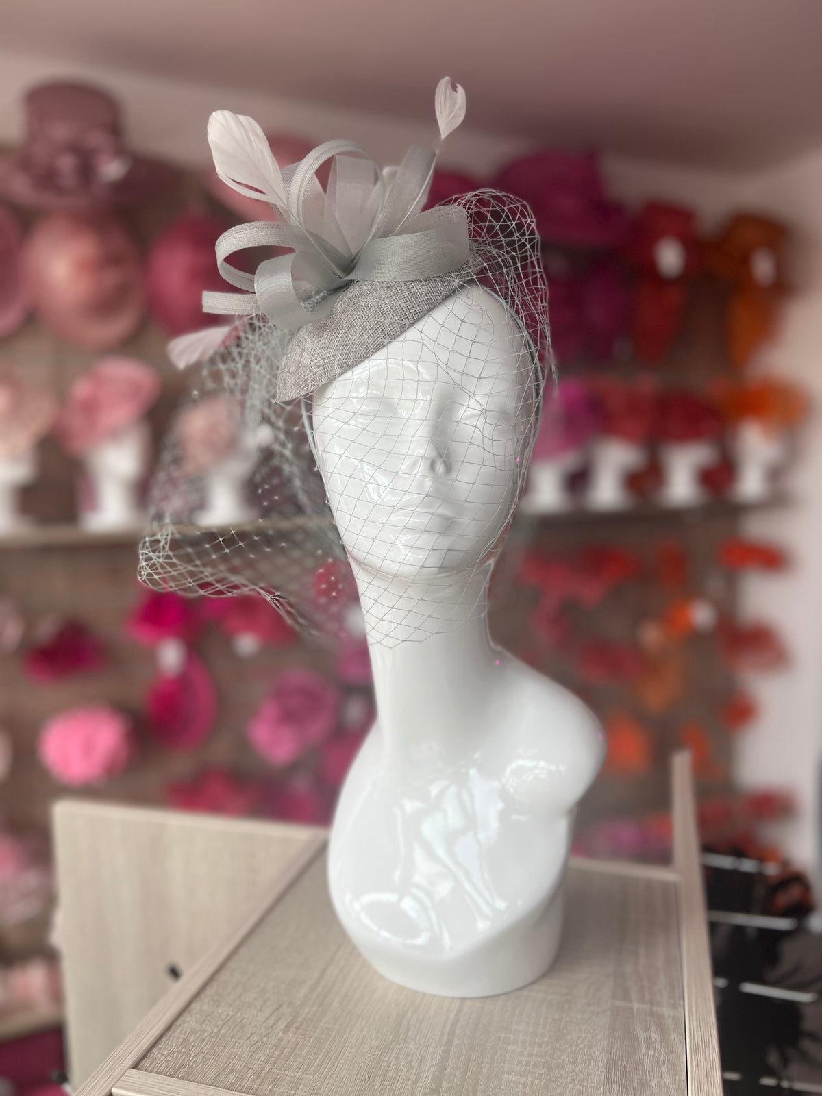 Silver Pillbox Fascinator With Birdcage Veil-Fascinators Direct