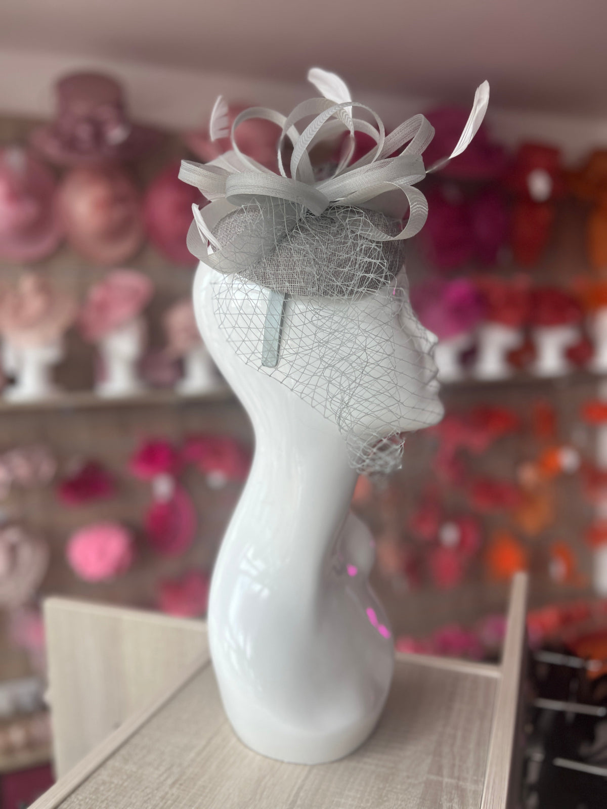 Silver Pillbox Fascinator With Birdcage Veil-Fascinators Direct