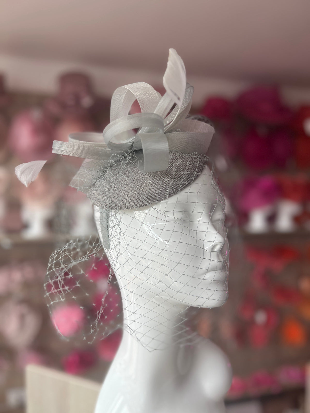 Silver Pillbox Fascinator With Birdcage Veil-Fascinators Direct