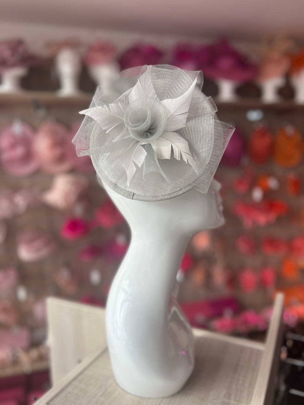 Silver Pillbox Fascinator With Flower-Fascinators Direct