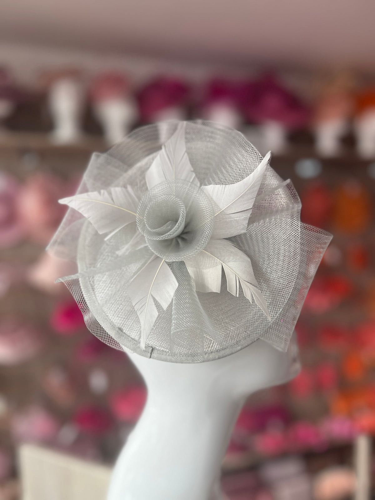 Silver Pillbox Fascinator With Flower-Fascinators Direct
