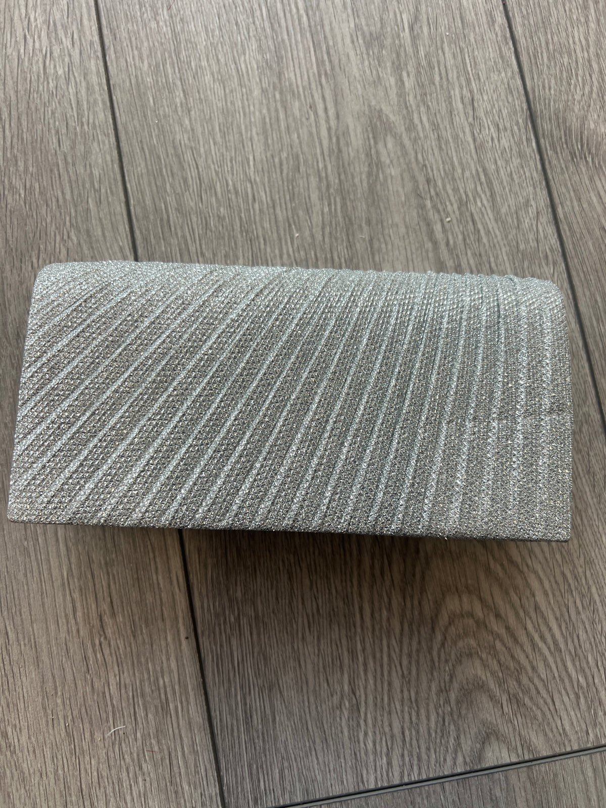 Silver Pleated Glitter Box Clutch Bag-Fascinators Direct