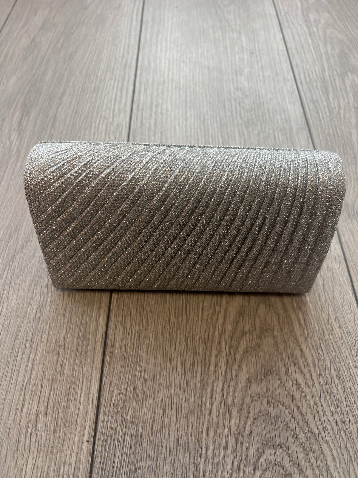 Silver Pleated Glitter Box Clutch Bag-Fascinators Direct
