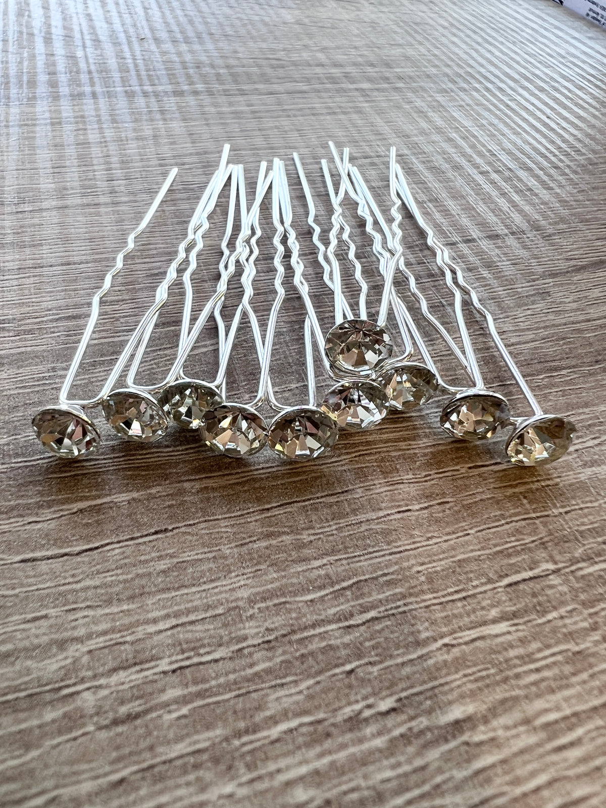 Silver Rhinestone Hair Pins X 10-Fascinators Direct