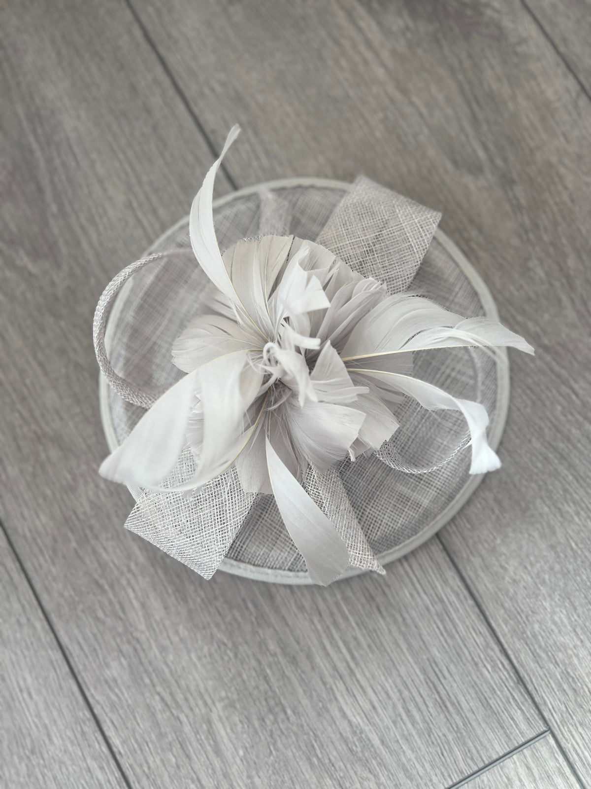 Silver Round Fascinator With Spiral loops &amp; Feather Flowers-Fascinators Direct