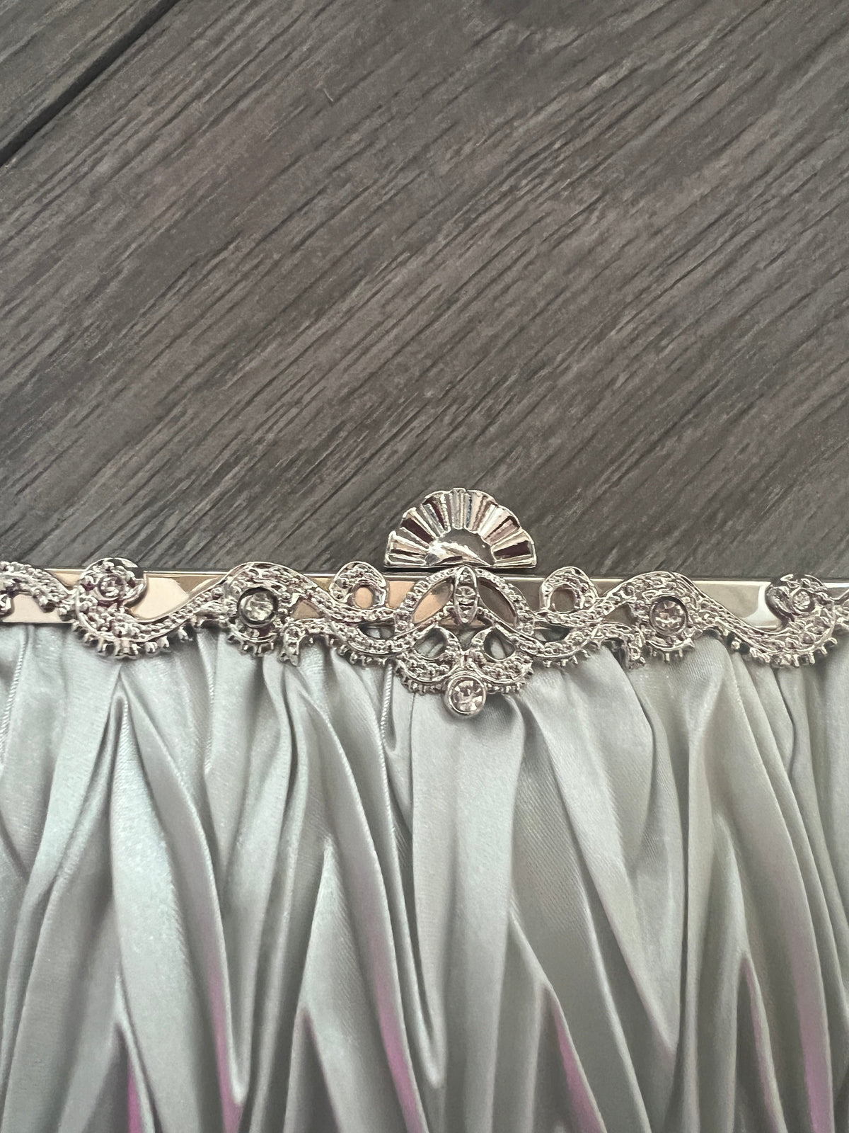 Silver Satin Art Deco Detail Clutch Bag-Fascinators Direct