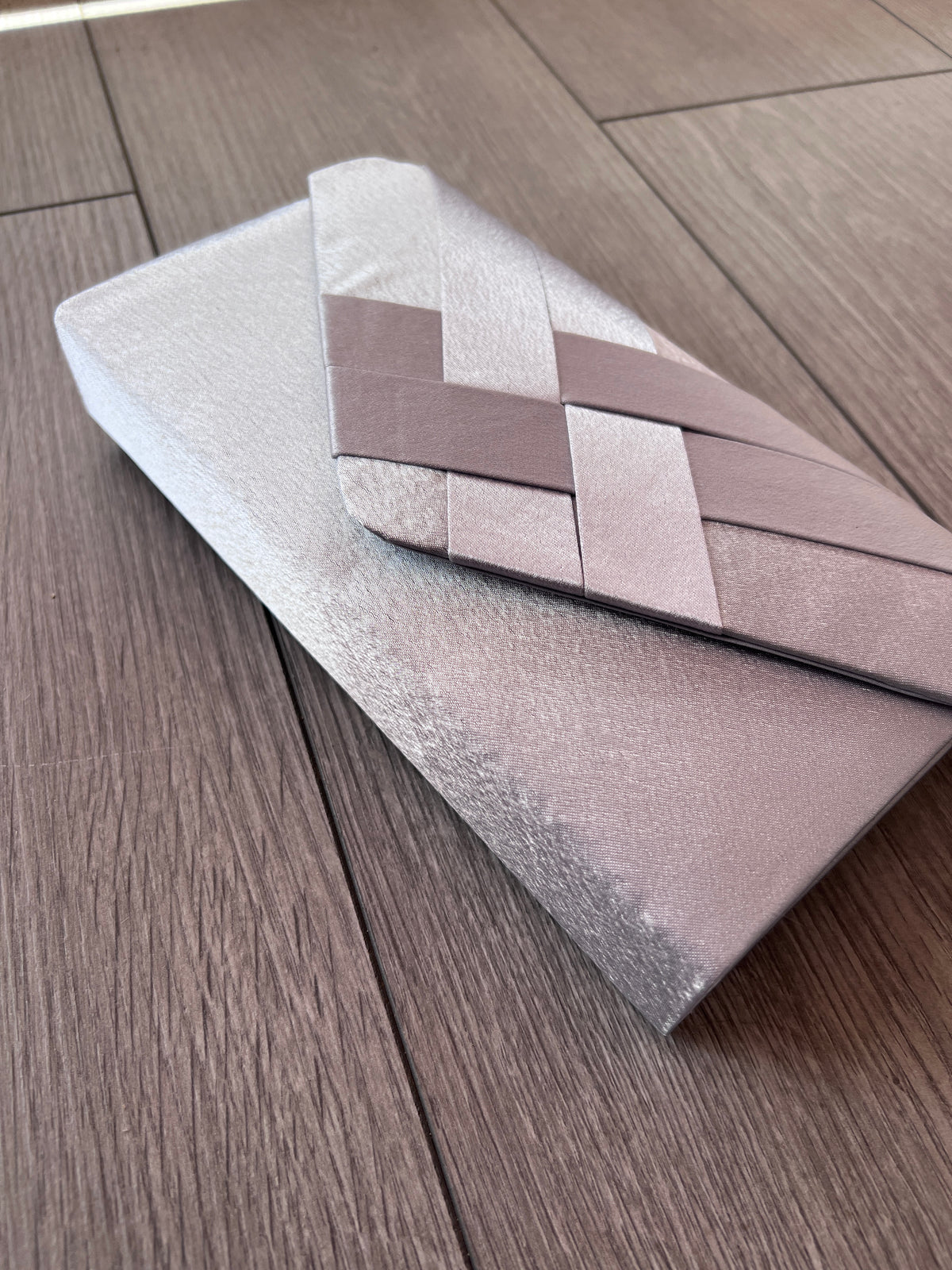 Silver Satin Pleated Envelope Clutch Bag-Fascinators Direct