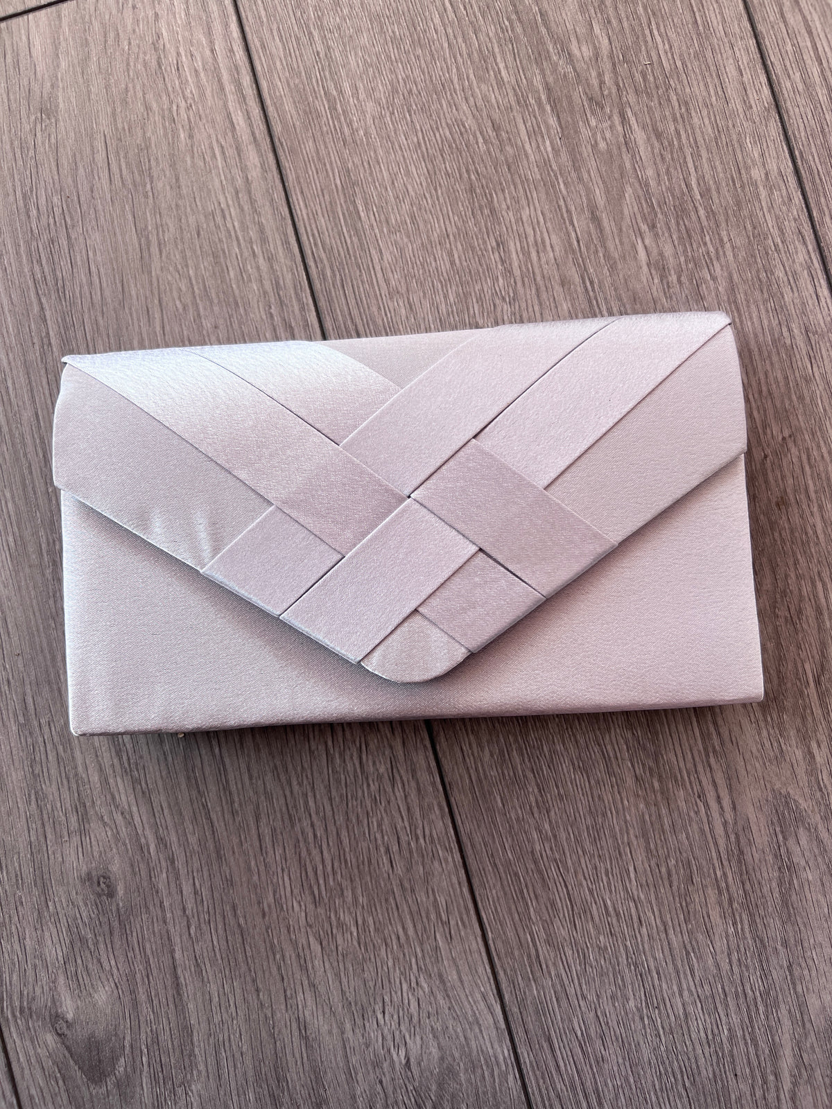 Silver Satin Pleated Envelope Clutch Bag-Fascinators Direct