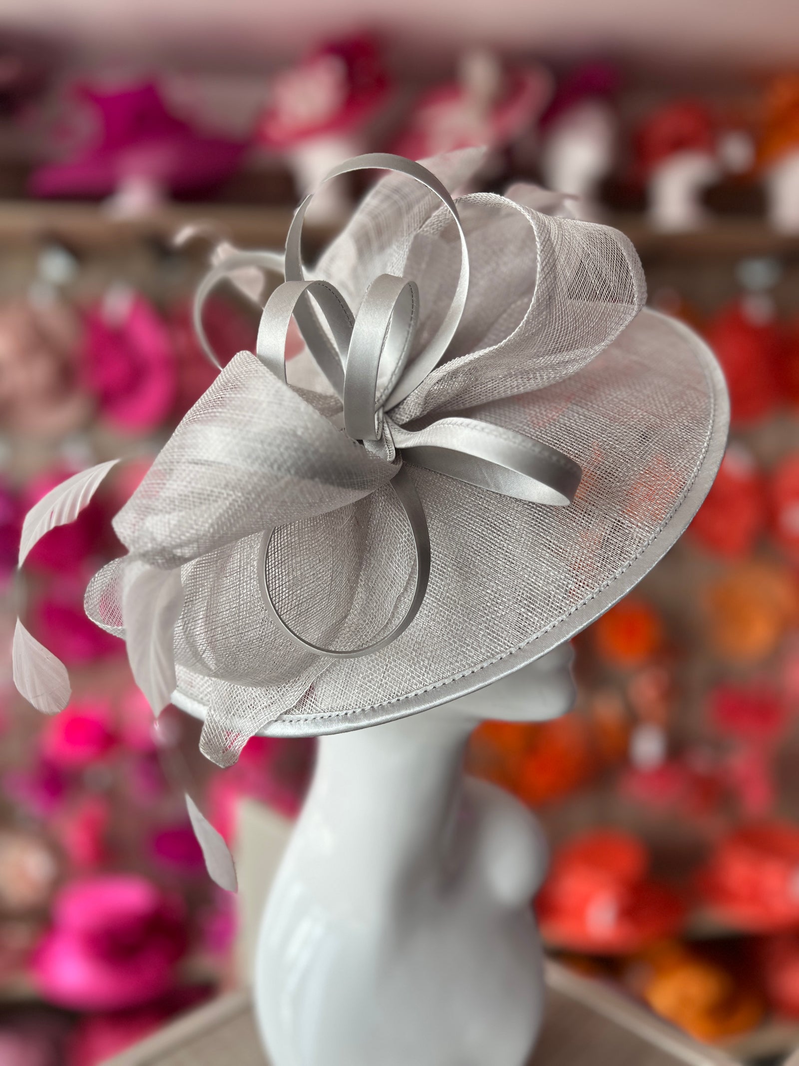 Silver Saucer Hatinator With Decorative Bow-Fascinators Direct
