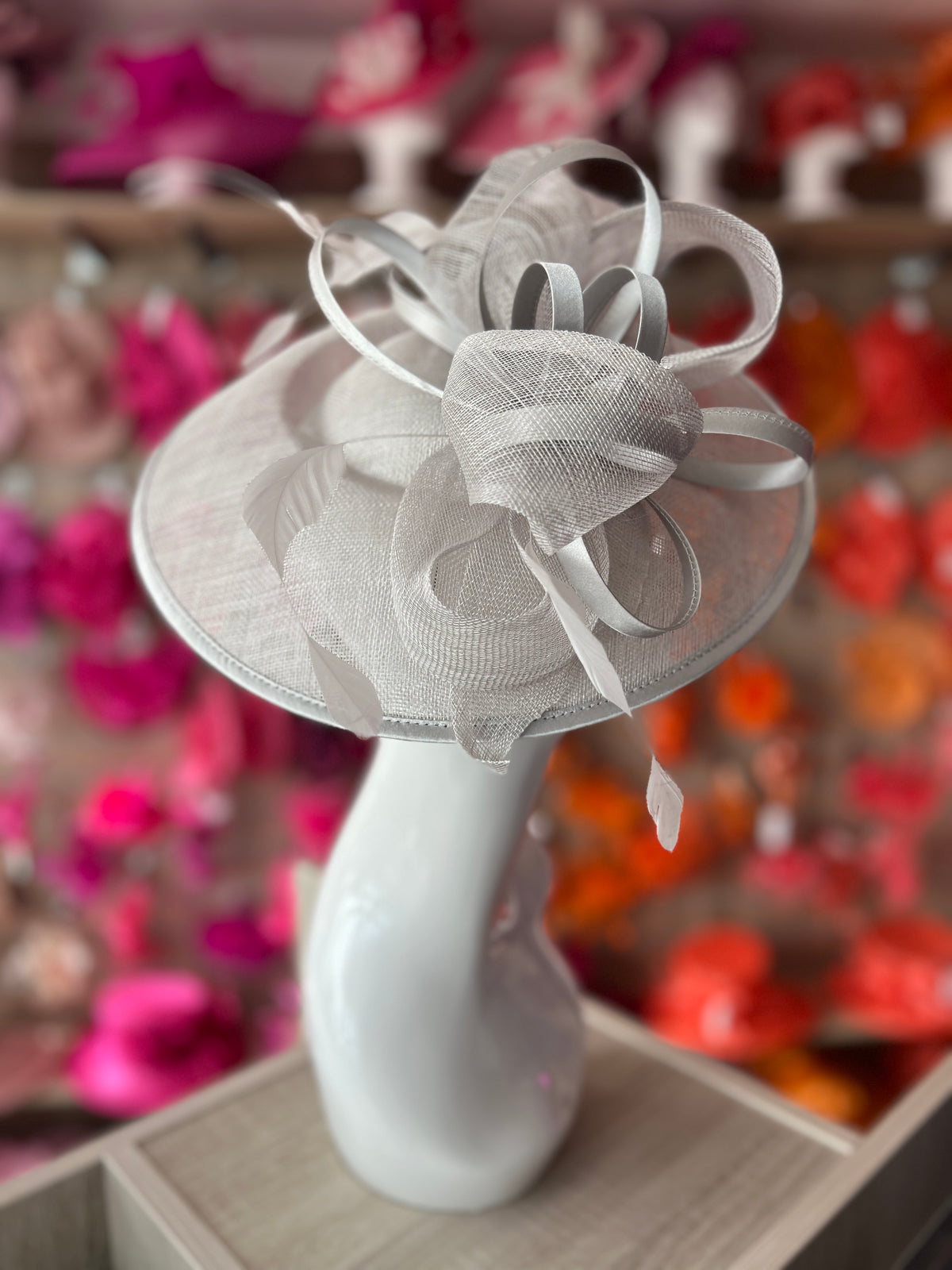 Silver Saucer Hatinator With Decorative Bow-Fascinators Direct