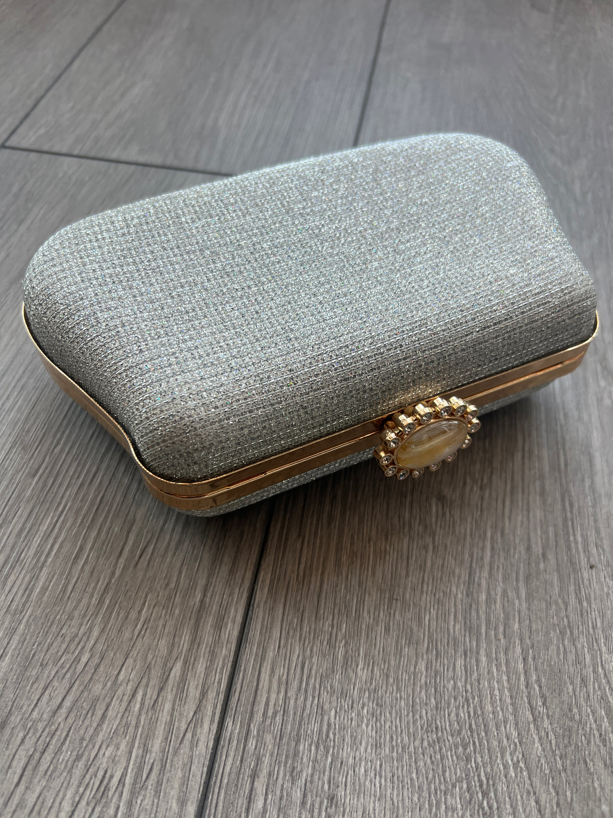 Silver Shimmer Box Clutch Bag-Fascinators Direct