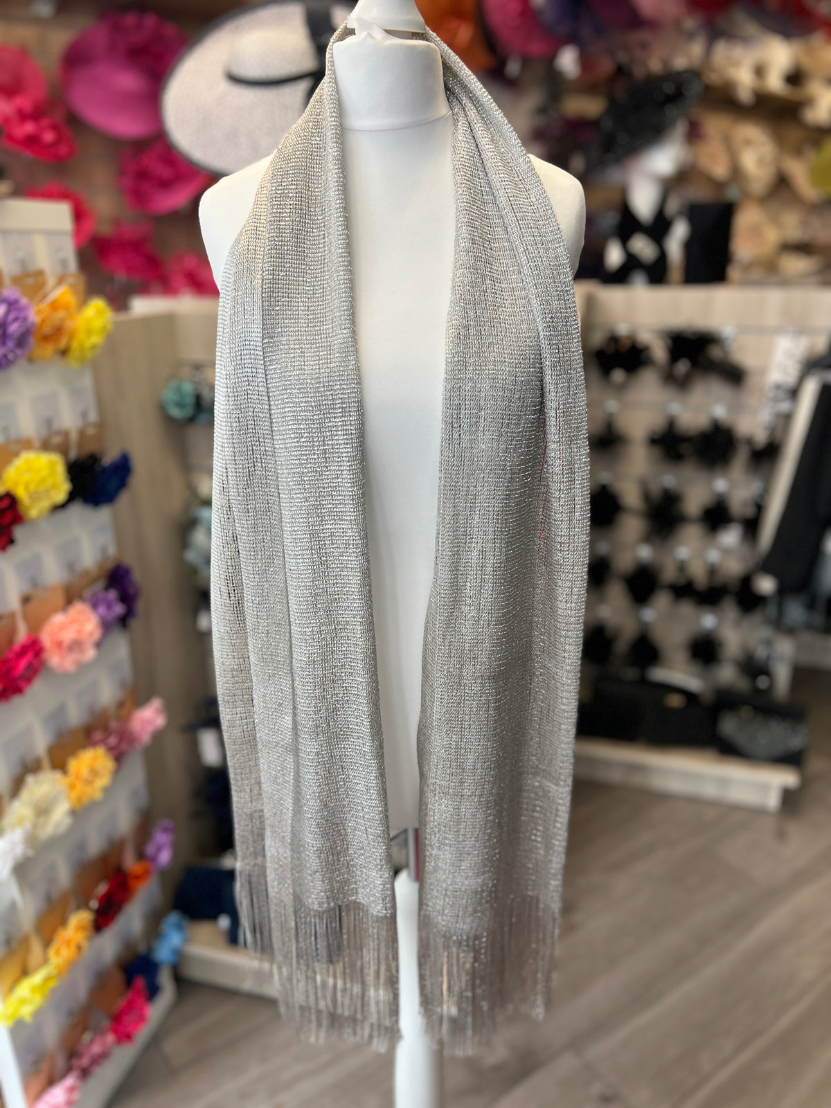 Silver Shimmer Scarf-Fascinators Direct